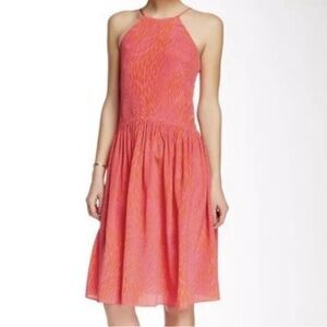 Shoshanna 100% Silk Pink Orange Animal Print Halter Dress Spaghetti Straps Sz. 2